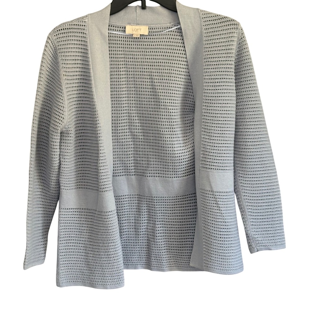 Lightweight Layering Dusty Light Blue Pointelle Open Front Cardigan S Soft Girl